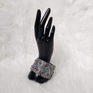 Premier Designer Vintage Silver Tone Chunky Boho Stretch Wide Statement Bracelet